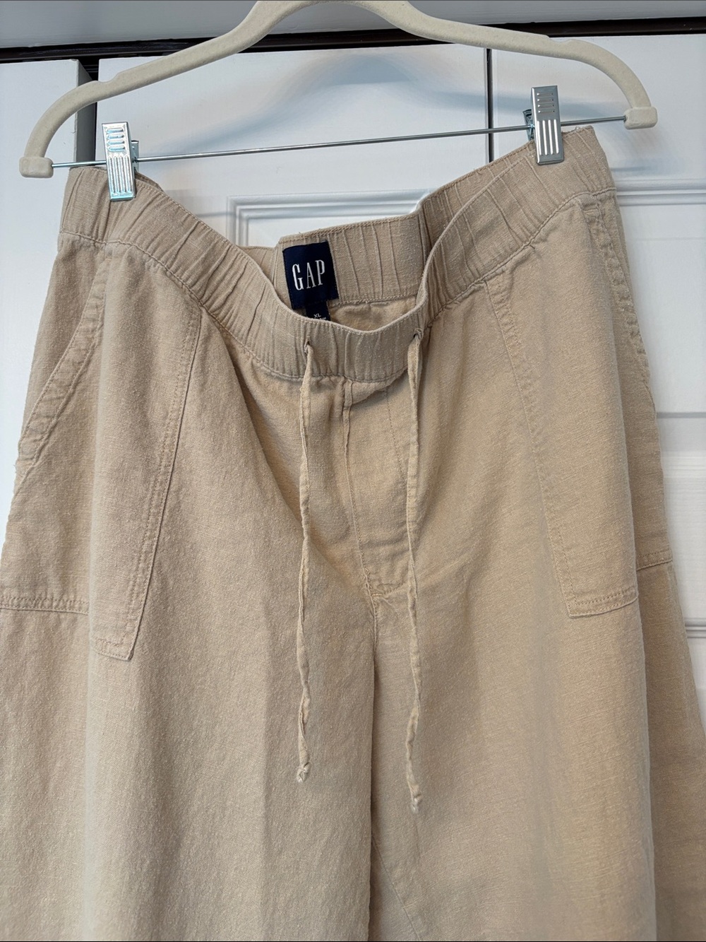 GAP Women's Wide Leg Drawstring Linen Pants in Tan - Picture 3 of 7